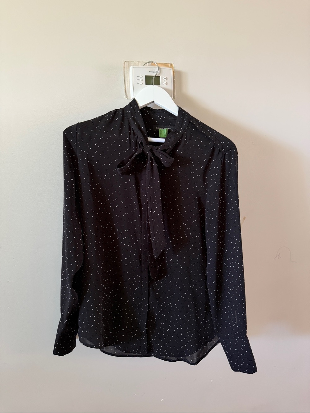 Banana Republic Black Polka Dot Tie-Neck Blouse